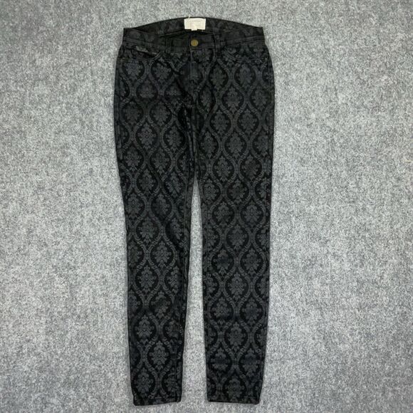 Current Elliot Jeans Womens Sz 27 Black Denim  Ankle Skinny Brocade Coated - Picture 1 of 11